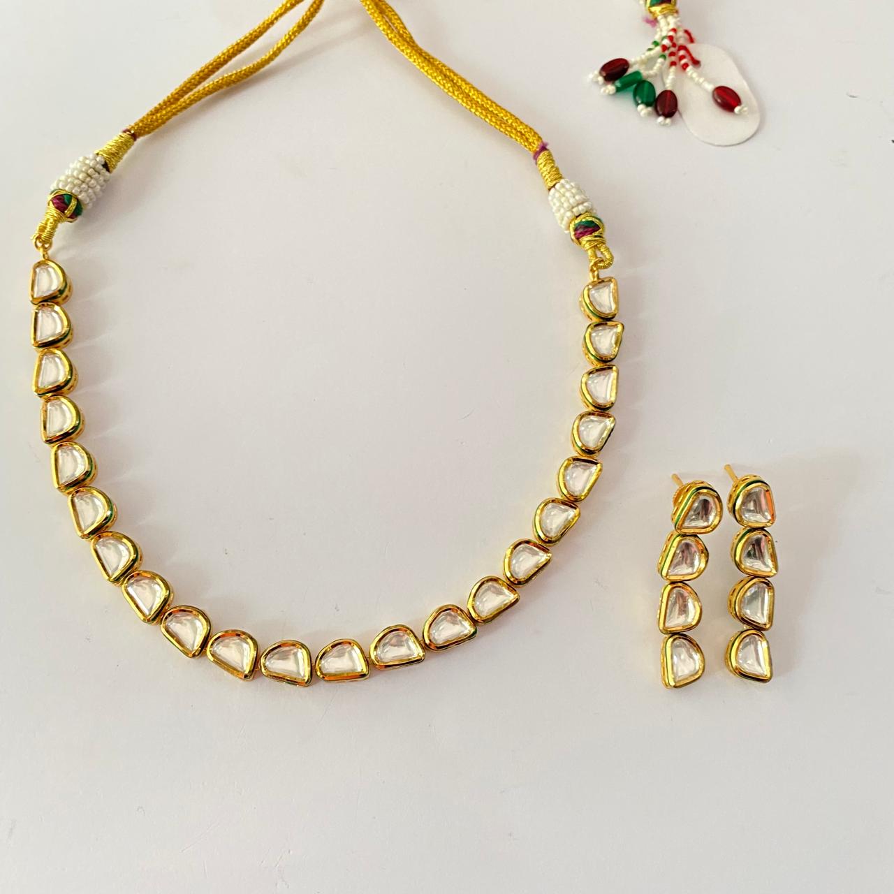Polki Gold plated single line Necklace Set
