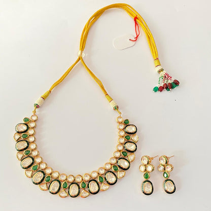 Kundan Polki green and black  Necklace set