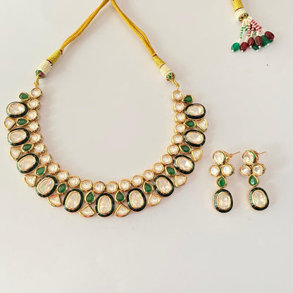 Kundan Polki green and black  Necklace set