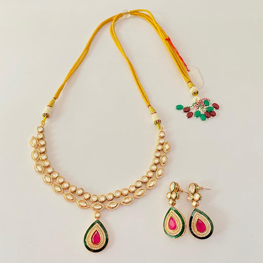 Kundan Polki ruby with diamond Necklace set