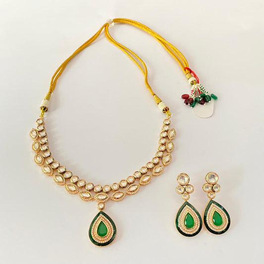 Kundan Polki green with diamond Necklace set