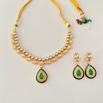 Kundan Polki green with diamond Necklace set