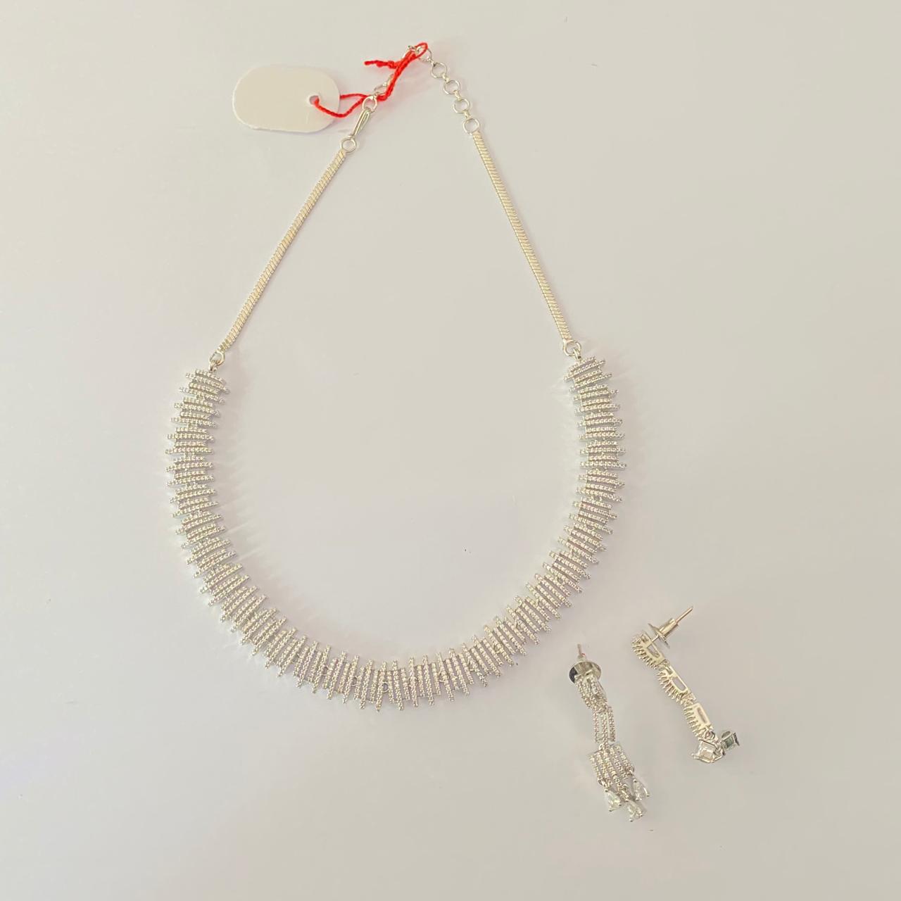 Diamond Silver plated classic party wear  Necklace Set