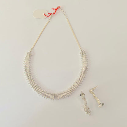 Diamond Silver plated classic party wear  Necklace Set