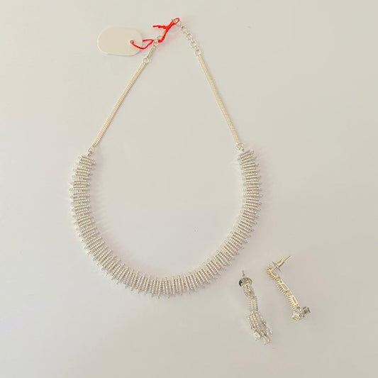 Diamond Silver plated classic party wear  Necklace Set
