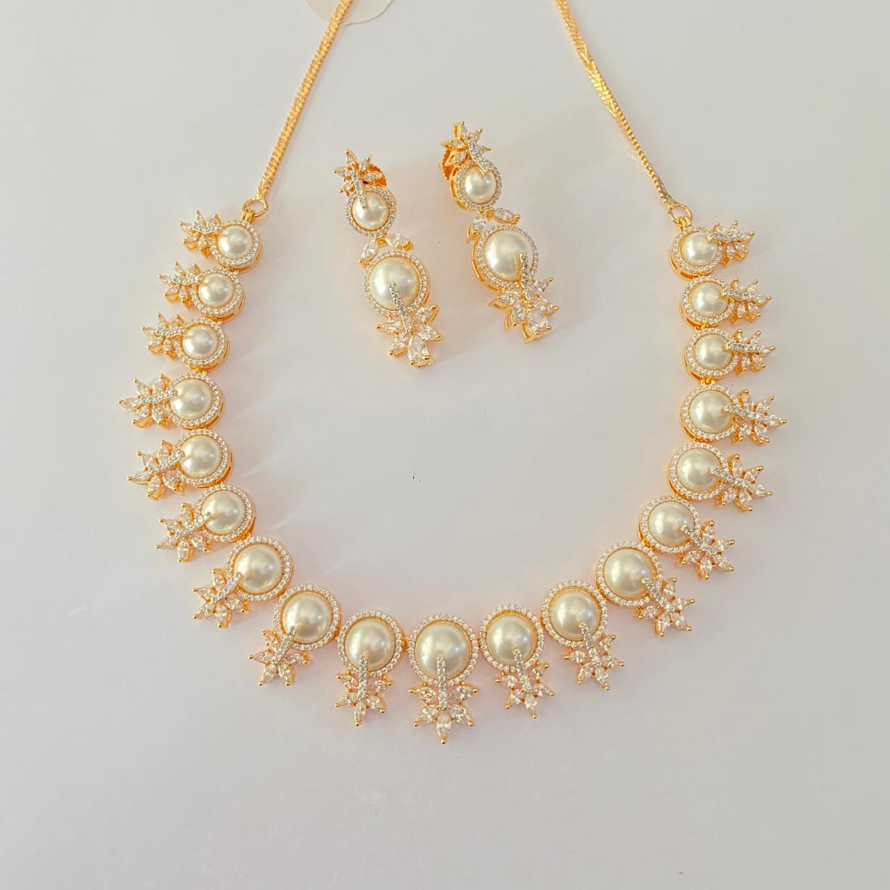 Diamond Gold plated  with pearl classic party wear  Necklace Set