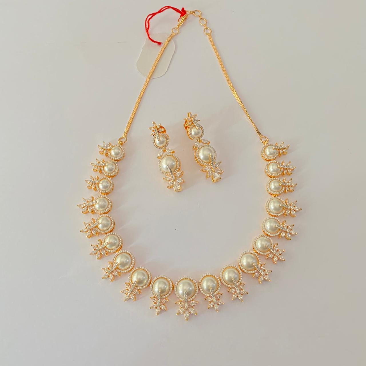 Diamond Gold plated  with pearl classic party wear  Necklace Set