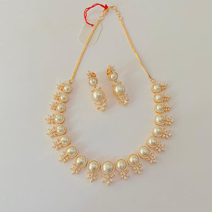 Diamond Gold plated  with pearl classic party wear  Necklace Set