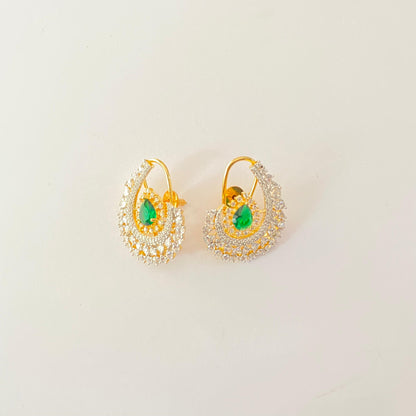 Gold Plated Emerald and Diamond Stud with Back Clip