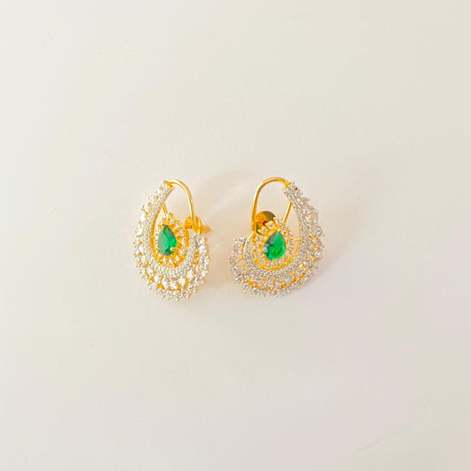 Gold Plated Emerald and Diamond Stud with Back Clip