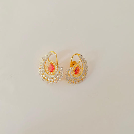 Gold Plated Ruby and Diamond Stud with Back Clip