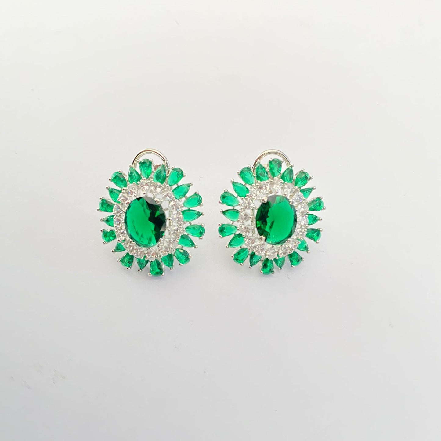 Emerald Silver Plated Big Stud with Back Clip