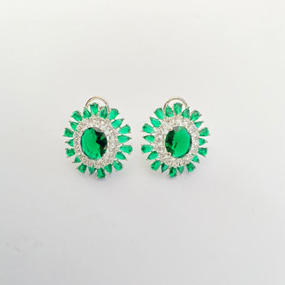 Emerald Silver Plated Big Stud with Back Clip