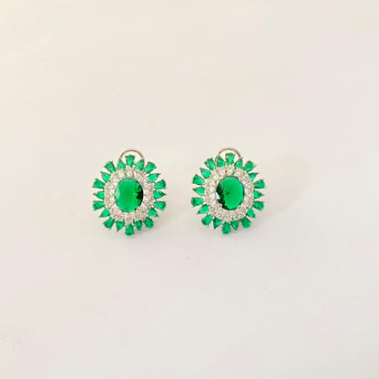 Emerald Silver Plated Big Stud with Back Clip