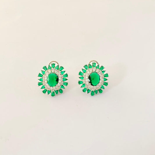 Emerald Silver Plated Big Stud with Back Clip