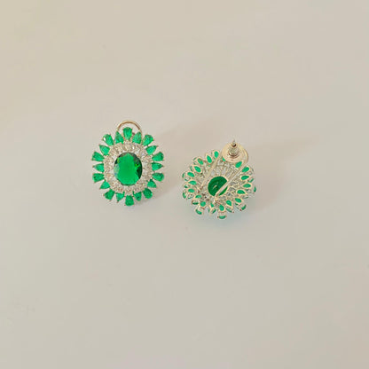 Emerald Silver Plated Big Stud with Back Clip