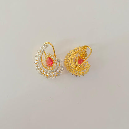 Gold Plated Ruby and Diamond Stud with Back Clip
