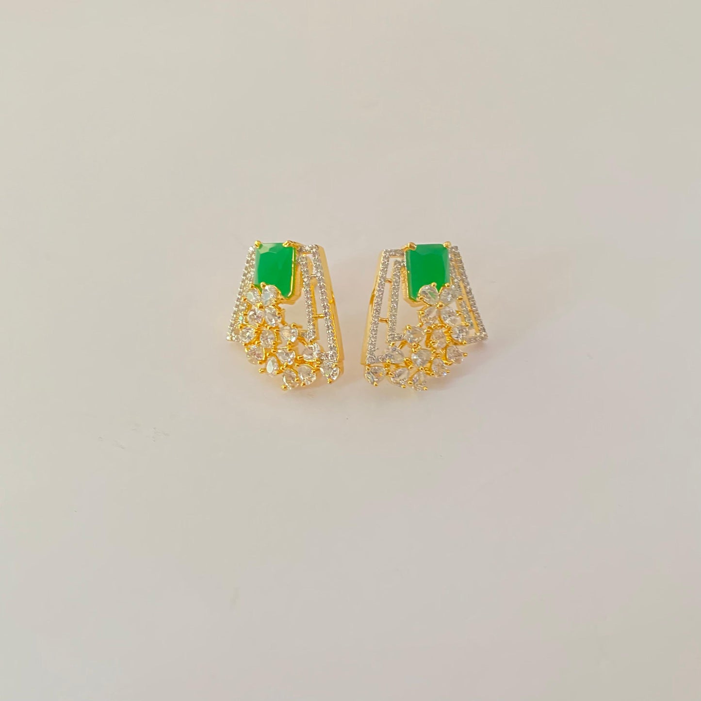 Gold Plated Emerald and Diamond Stud Latest Design