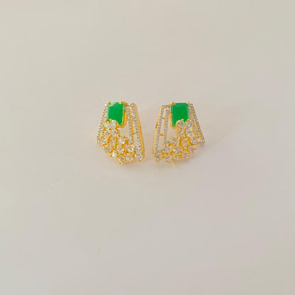 Gold Plated Emerald and Diamond Stud Latest Design