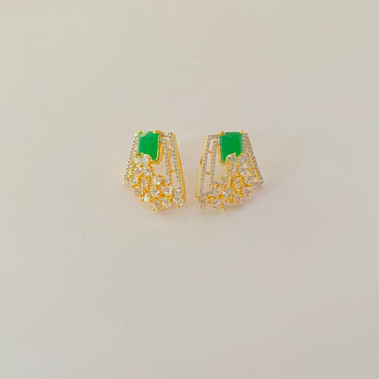 Gold Plated Emerald and Diamond Stud Latest Design
