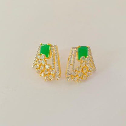 Gold Plated Emerald and Diamond Stud Latest Design