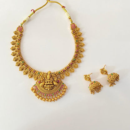 Gold Plated Temple Maa Laxmi Traditional Necklace Set
