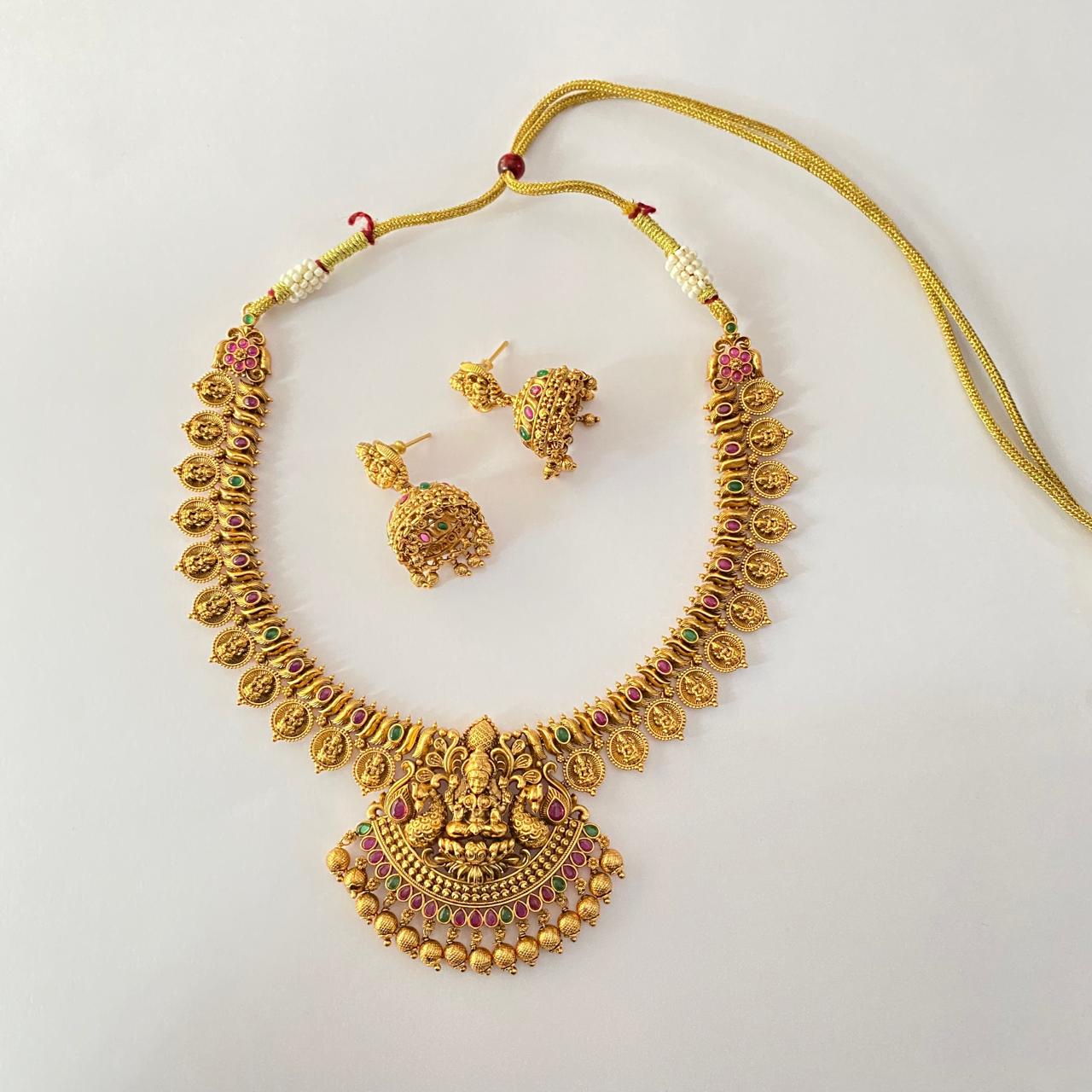 Gold Plated Temple Maa Laxmi Traditional Necklace Set