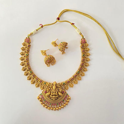 Gold Plated Temple Maa Laxmi Traditional Necklace Set