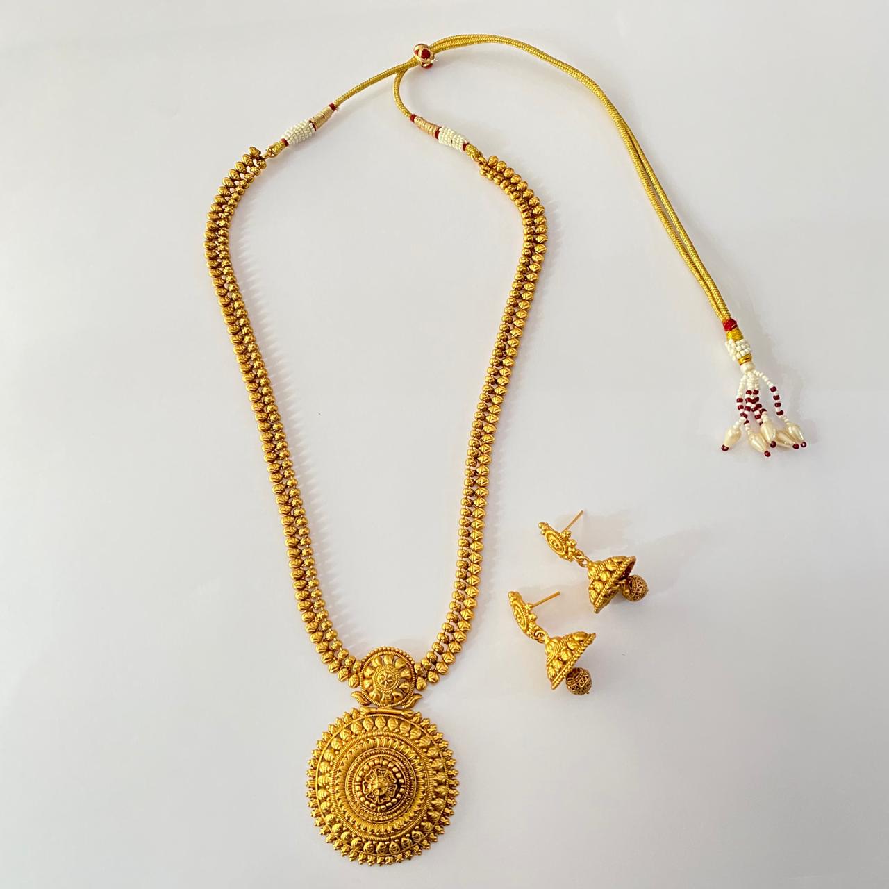 Gold Plated Temple Traditional Long Necklace Set