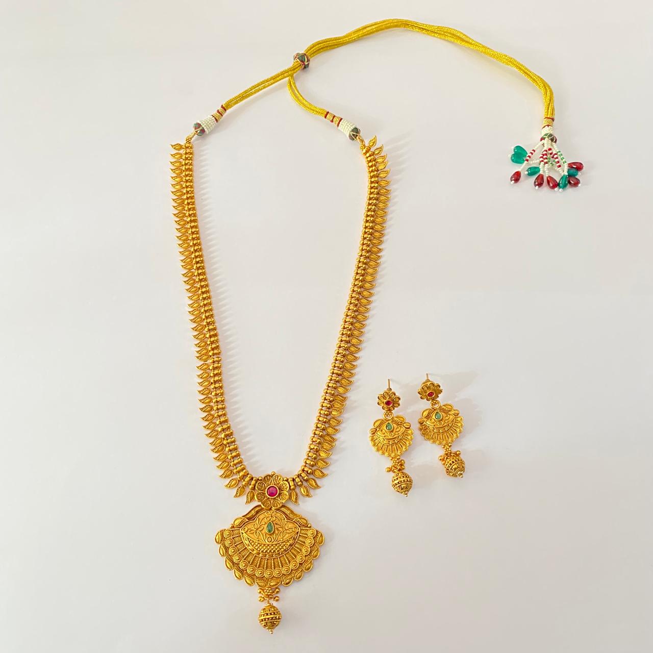 Gold Plated Temple  latest design 2 long Necklace Set