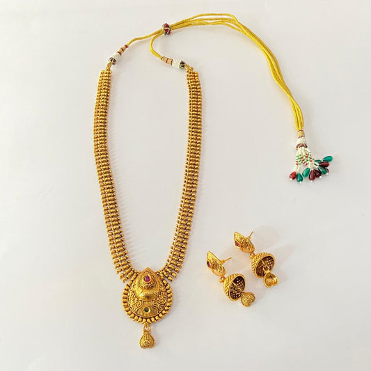 Gold Plated Temple latest design long Necklace Set