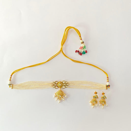 Gold Finish Polki Kundan Chokar Set