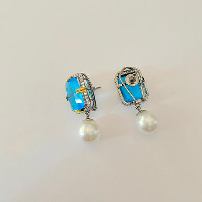 Aqua Diamond Classic  with Black clip Earring
