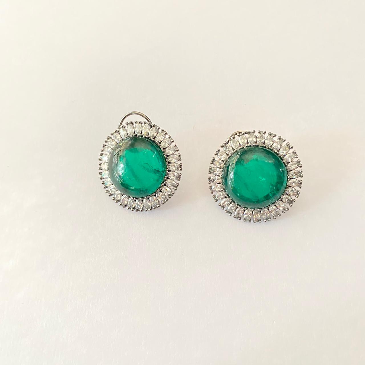 Emerald and Diamond Stud with Back Clip