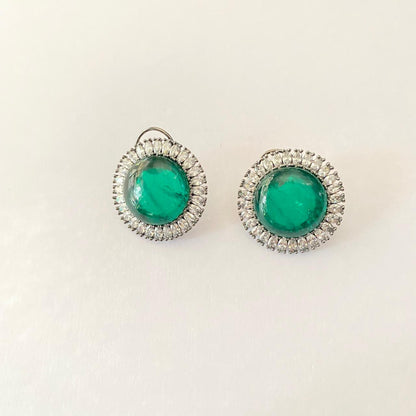 Emerald and Diamond Stud with Back Clip