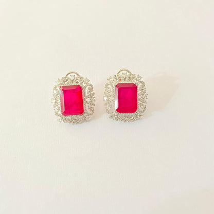 Silver Plated A.D Stud with Pink Stone