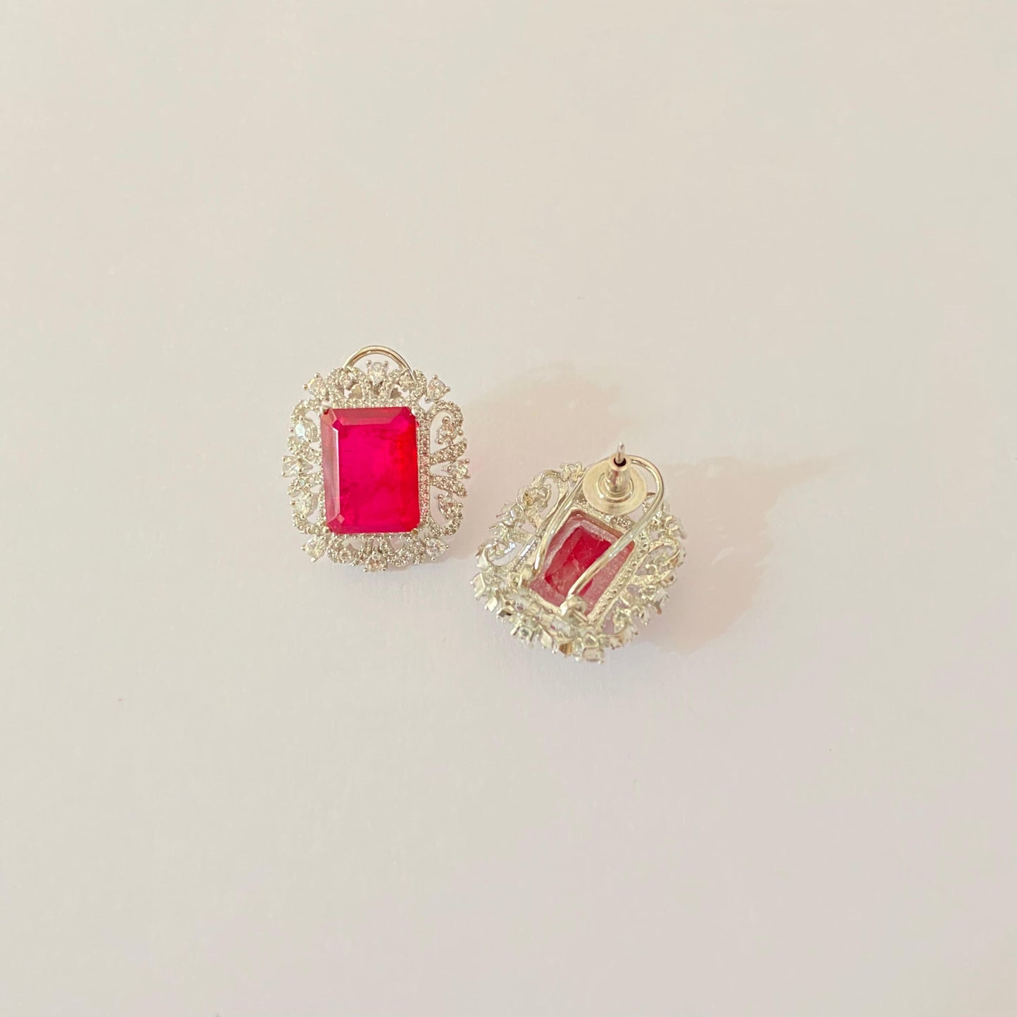 Silver Plated A.D Stud with Pink Stone