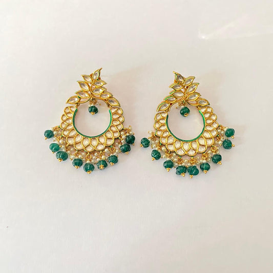 Kundan Polki gold plated with hanging emerald drop Earring