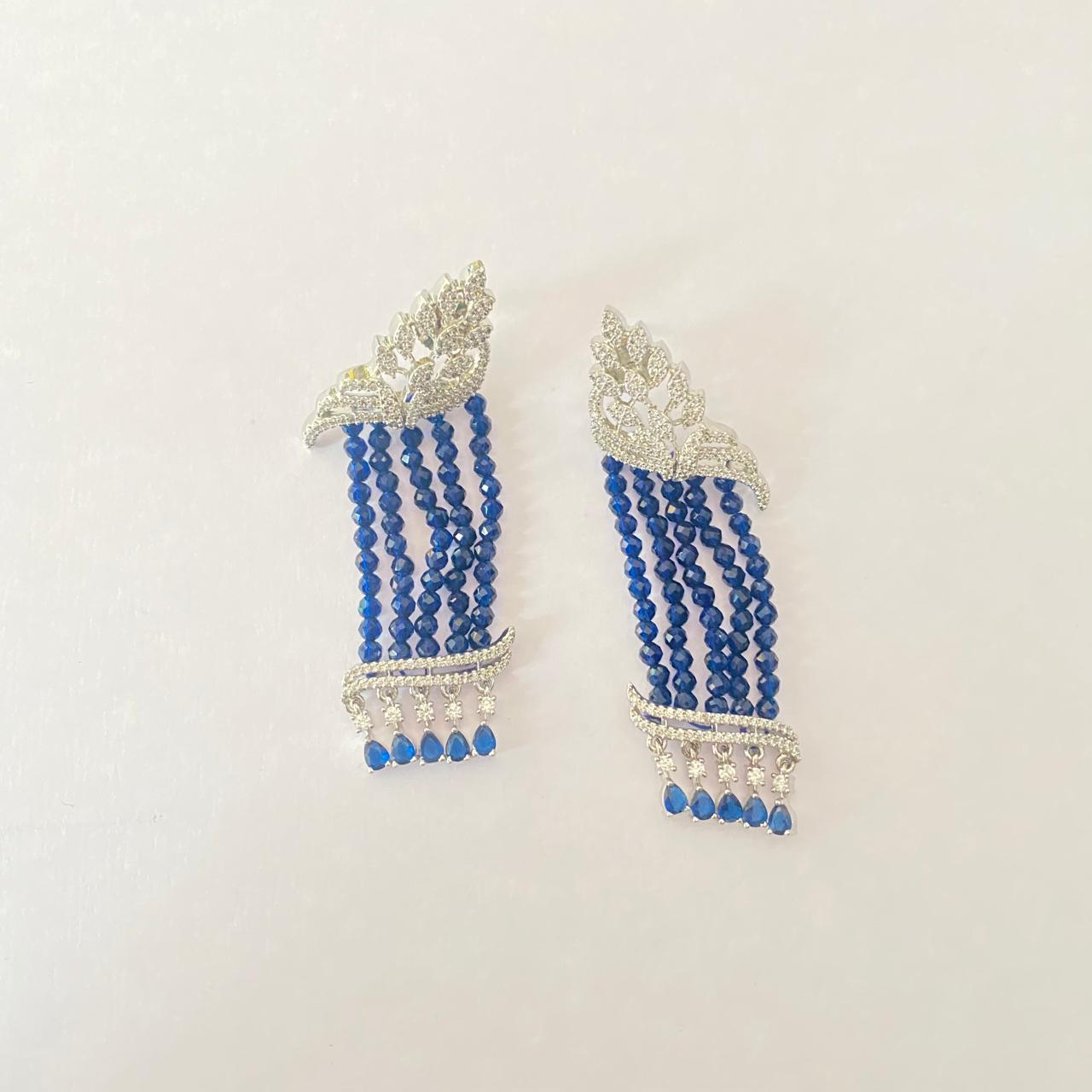 Diamond silver plated blue stone latest design Earring