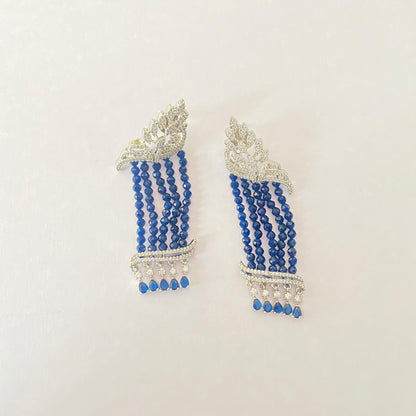 Diamond silver plated blue stone latest design Earring
