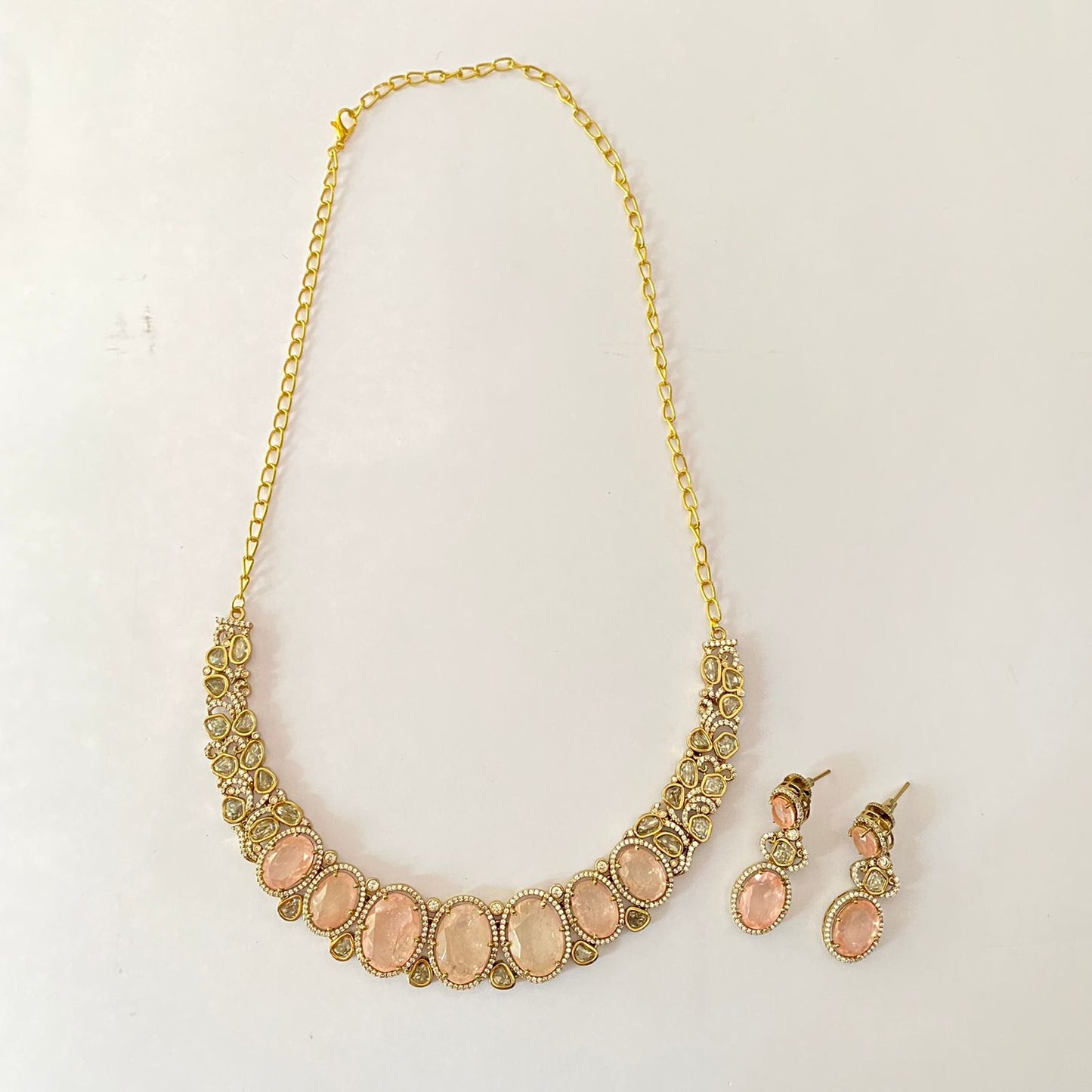 Moissanite Antique Gold Plated Necklace Set
