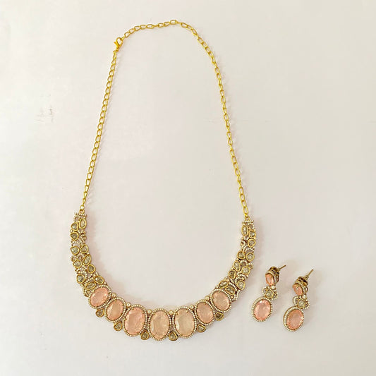 Moissanite Antique Gold Plated Necklace Set