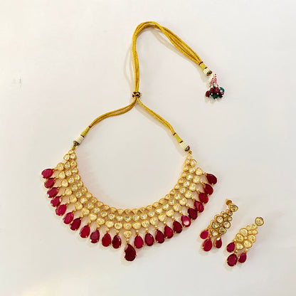 Moissanite Gold Plated Drop Ruby Necklace Set