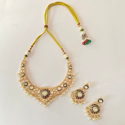 Gold Plated Drop Pearl Moissanite Necklace Set