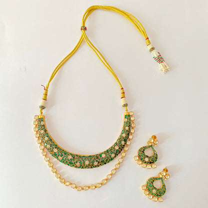 Moissanite Gold Plated Green Necklace Set