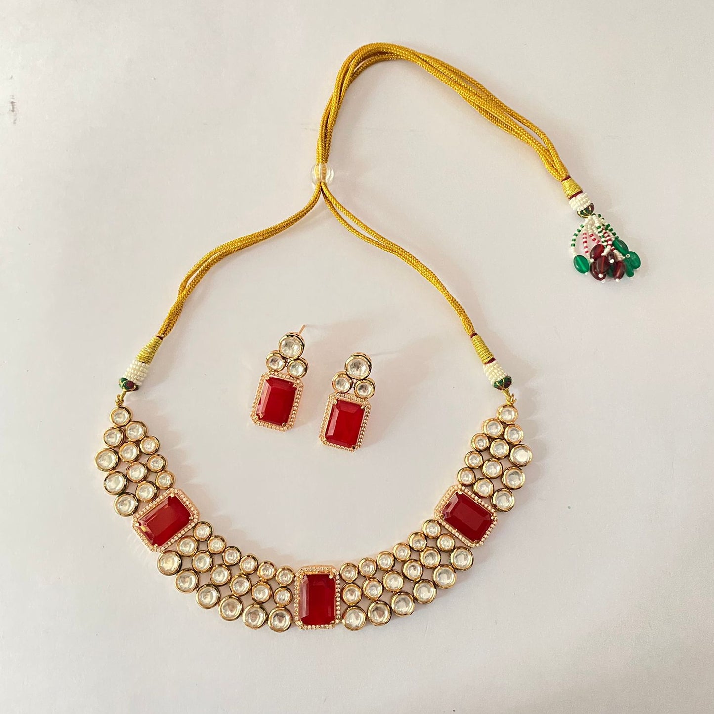 Kundan Gold Plated Ruby Necklace Set