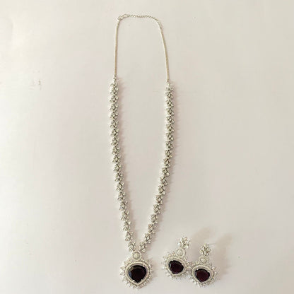 Silver Plated Dark Purple Sleek Necklace Set