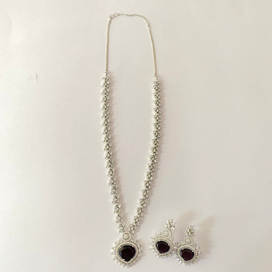 Silver Plated Dark Purple Sleek Necklace Set