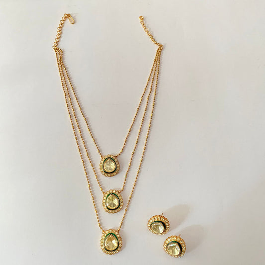 Three Line Polki Necklace Set