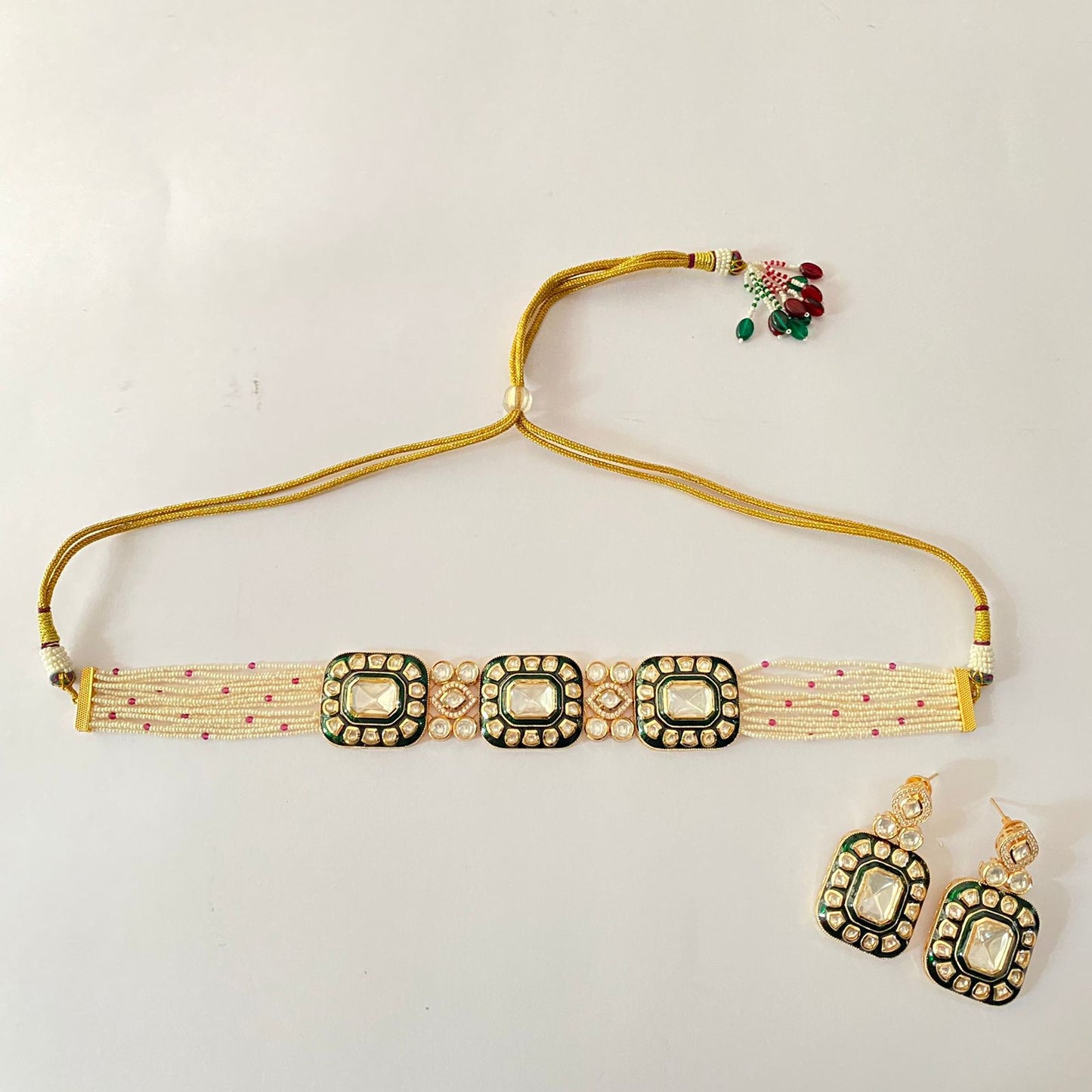 Polki Kundan White Beads Choker Set